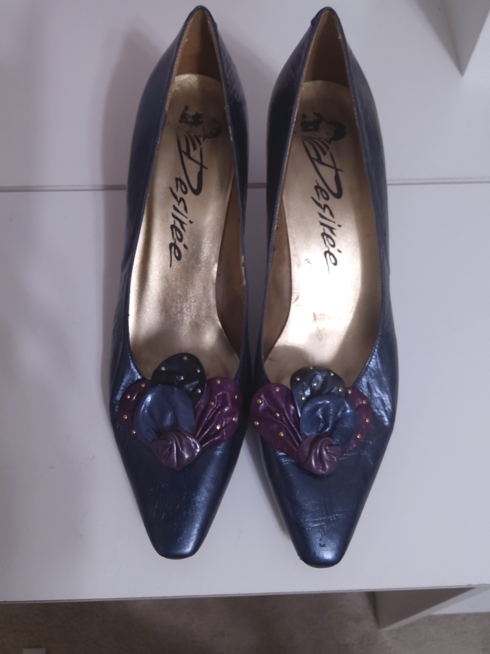 DESIREE Pointed Navy Leather Shoes 10M